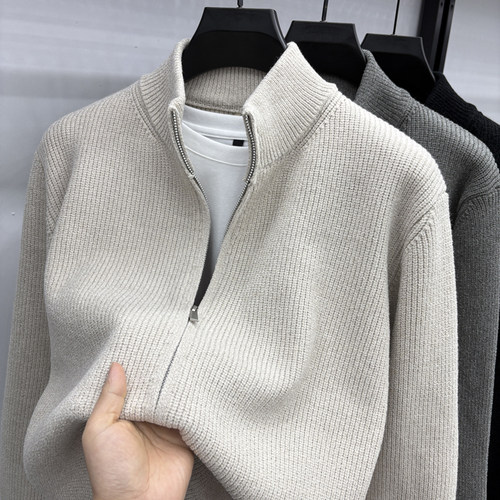 高端时尚拉链针织衫开衫男士秋冬季加厚毛衣高级感外套品牌正品