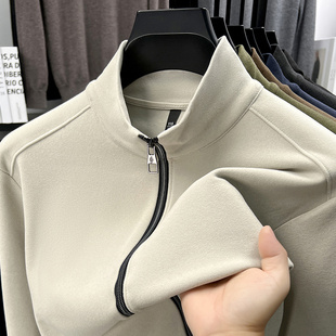 秋冬拉链卫衣外套男士休闲保暖立领内搭双面德绒打底休闲加厚开衫