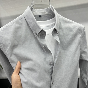 长袖 条纹上衣服美式 衬衫 新款 休闲衬衣外套 高端2025年春季 磨毛男士