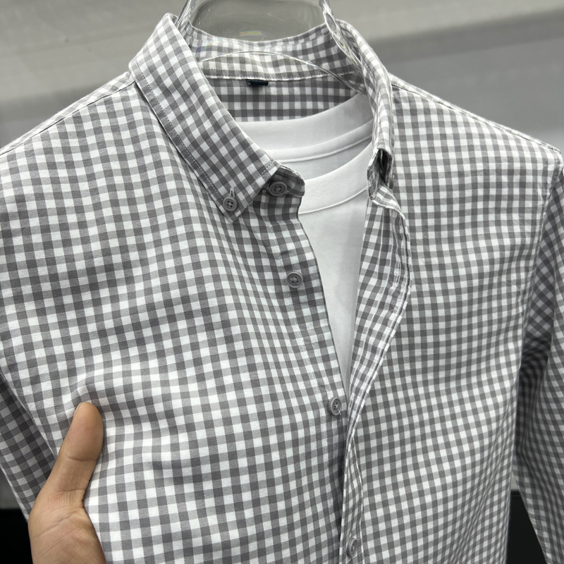 长袖衬衫男高端小格子2025年春季新款上衣服美式男士衬衣外套潮流