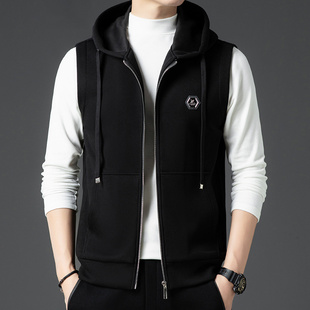 秋冬新款外穿连帽马甲男中年宽松休闲背心棉质马夹外套男士上衣潮