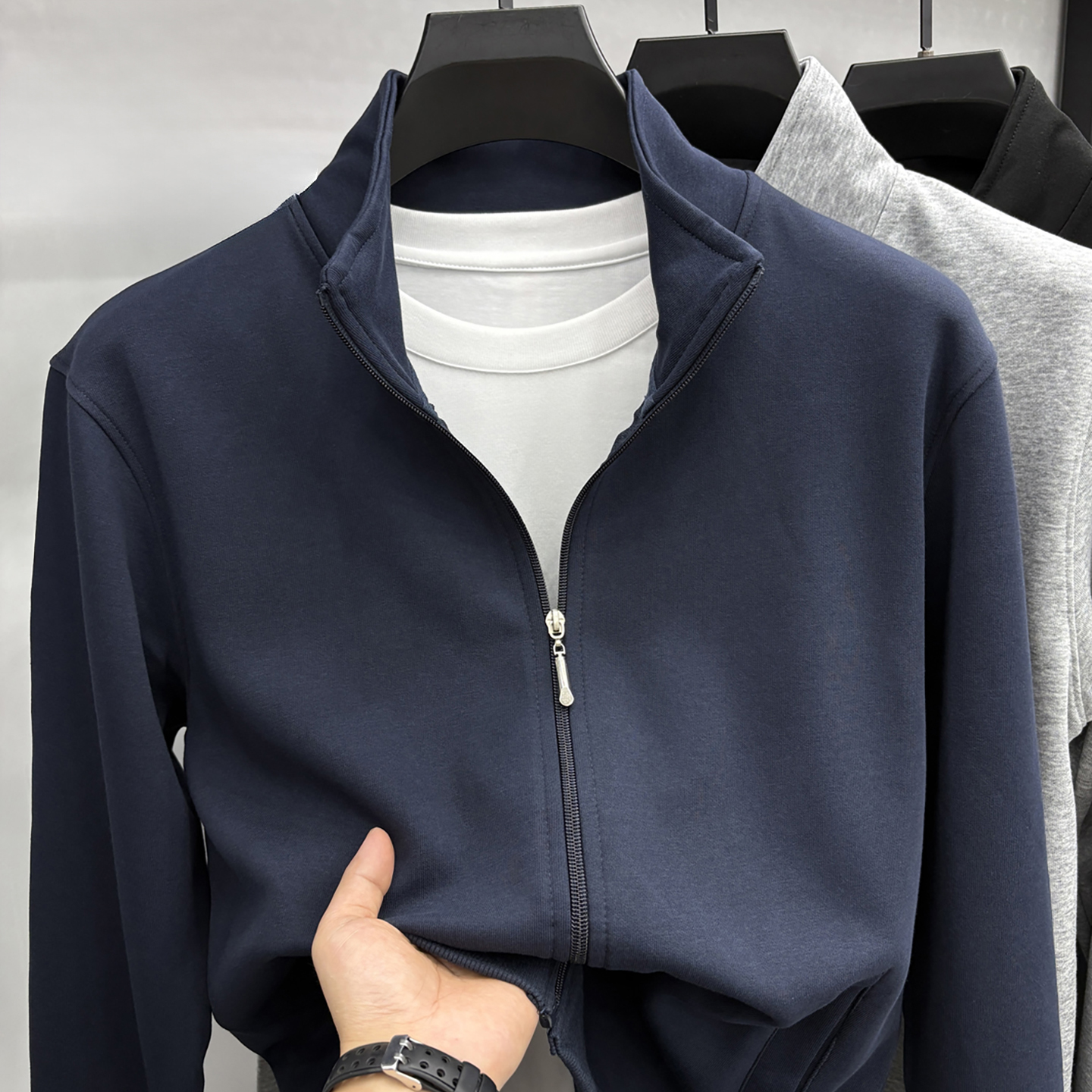 2025秋季男士外套立领拉链卫衣开衫中青年商务简约上衣休闲服夹克