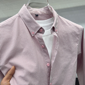 衬衫 商务休闲翻领免烫衬衣 纯棉男士 格子长袖 高端折扣 春秋新款