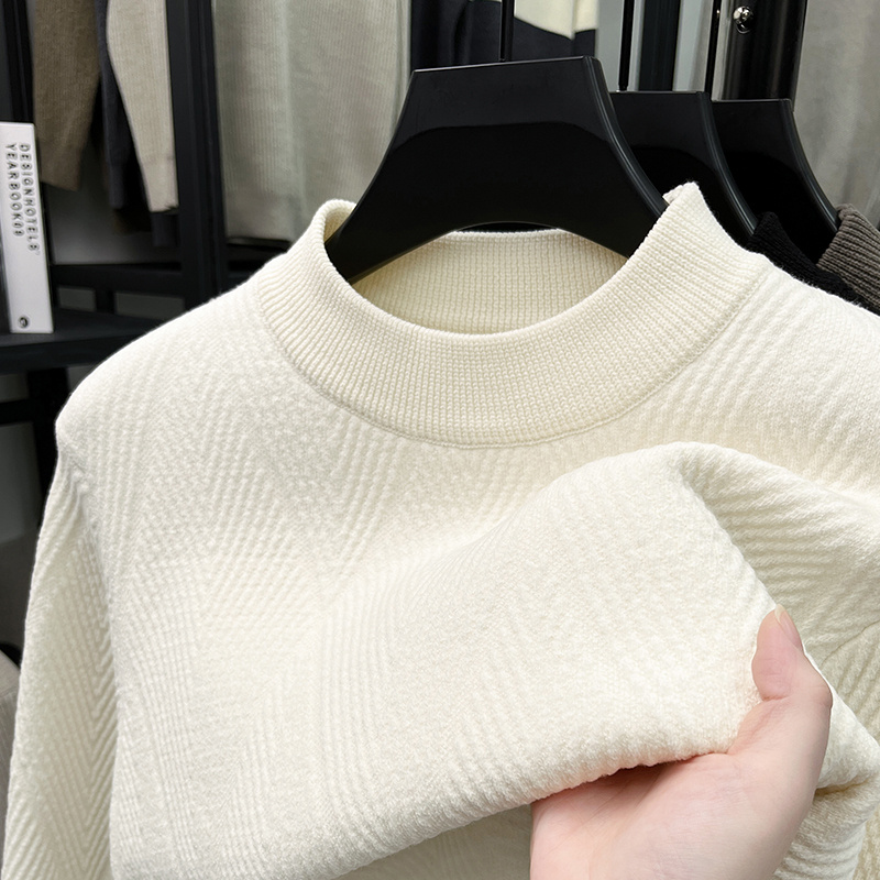 一体绒毛衣男2024新款冬装圆领加厚针织衫中年休闲加绒毛线衫潮流