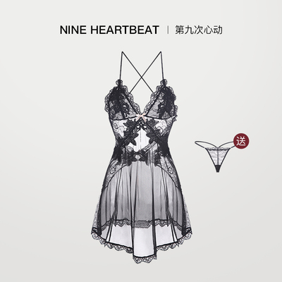 法式镂空透视蕾丝网纱吊带睡裙