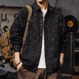秋季 男士 衣服宽松休闲大码 外套春秋男生工装 上衣 长袖 衬衣男款 衬衫