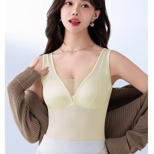 奢感锻面深V领网纱带胸垫聚拢内衣蕾丝背心款 百搭显瘦无痕女文胸