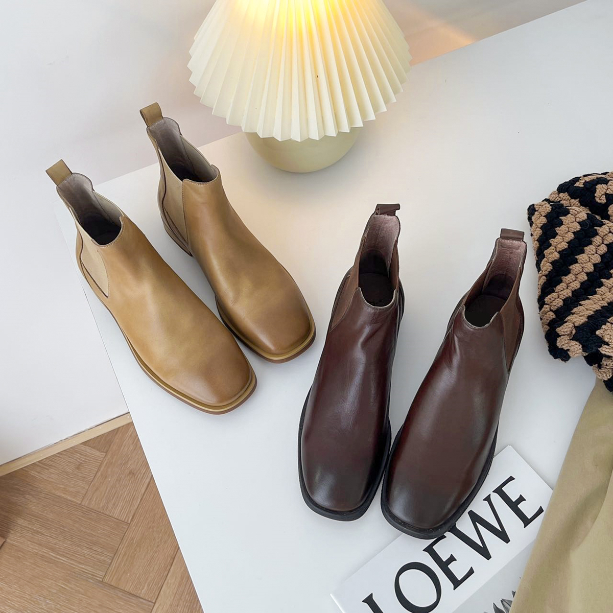 复古百搭切尔西粗跟真皮瘦瘦靴