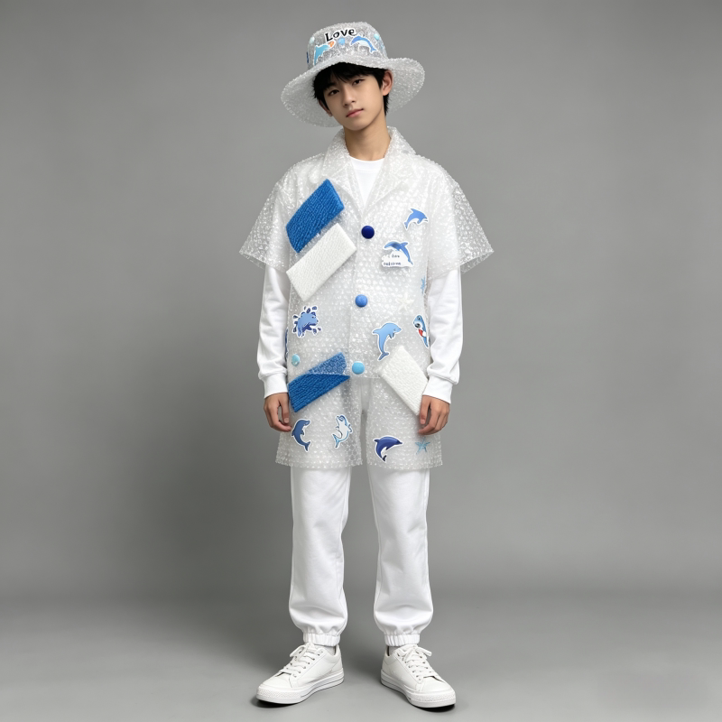 环保服装时装秀儿童手工diy海洋主题废物利用男童幼儿园亲子走秀