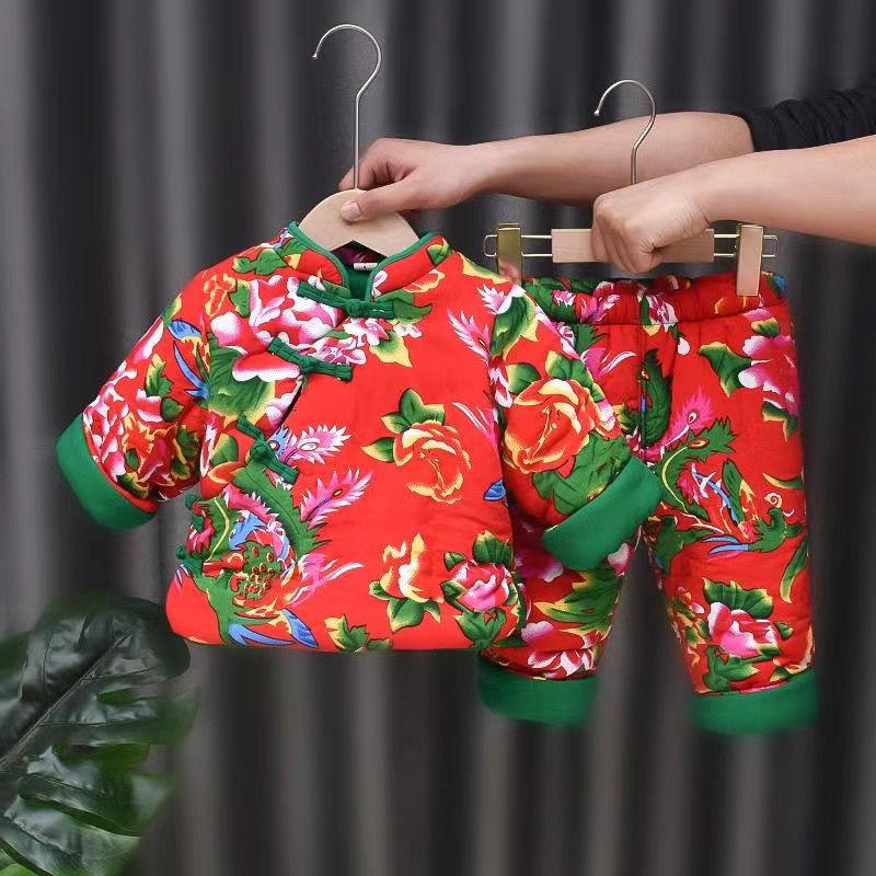 东北大花袄婴幼儿加厚保暖儿童棉衣套装男女宝宝冬季加棉袄拜年服