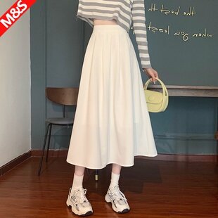 白色半身裙女夏a字长裙裙子伞裙2024新款高腰百褶裙小个子白裙