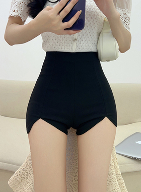 黑色高腰短裤女夏外穿弹力紧身包臀休闲裤不规则性感辣妹打底热裤