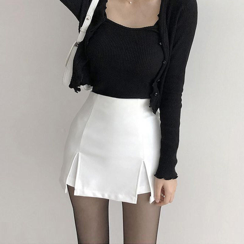 白色裤裙女夏短款2022新款高腰紧身弹力包臀性感前裙后裤一步半裙