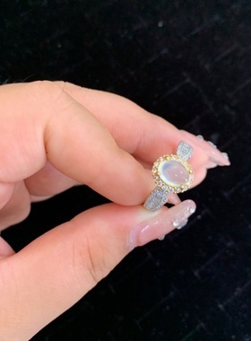 【月下独白】新中式天然岫玉白冰料戒指S925银镶嵌小众高级时尚百