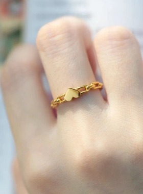 【半纱晓梦】S925纯银爱心镂空链条戒指精致极简小众设计小清新