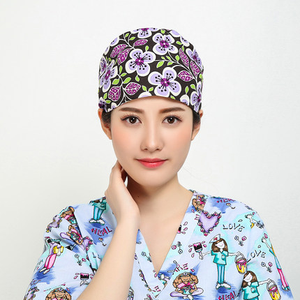 系带葫芦帽女医生护士帽薄款印花透气牙科口腔诊所欧美风格工作帽