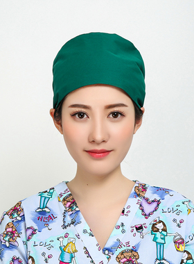 女款系带葫芦医护帽墨绿透气
