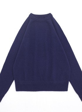 藏蓝色圆领细腻编织Loose-fitting软糯基础款亲肤羊绒针织