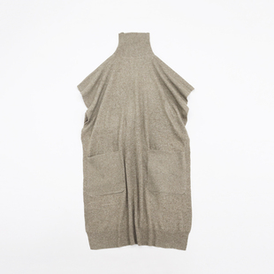 3WAY穿着高领双口袋羊毛添加前长后短一片式 连身裙 针织斗篷罩衫