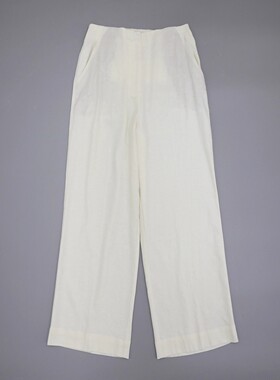 清爽柔白色系春夏慵懒不沾身舒适french linen亚麻直筒小阔腿长裤