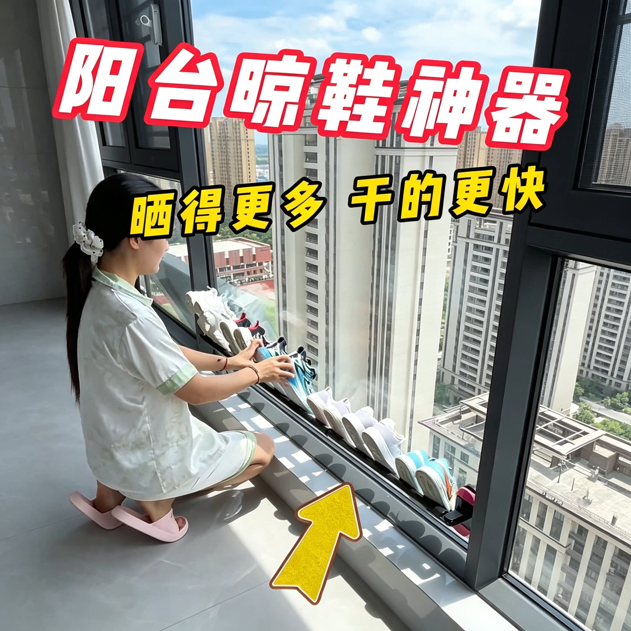 晒棉拖鞋神器新款吸盘晾衣架免打孔加厚晒被子阳台空间晾衣伸缩杆图片