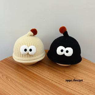 宝宝帽子秋冬搞怪毛线帽男女孩冬季 保暖地主帽小月龄针织护耳帽潮