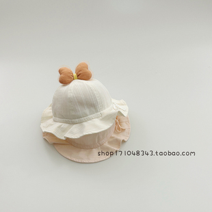 宝宝帽子春秋女婴儿可爱遮阳帽渔夫帽薄款 儿童夏天防晒太阳网盆帽