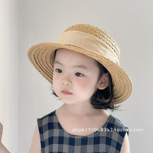 女宝宝帽子夏季遮阳防晒儿童草帽公主风大檐太阳渔夫帽薄防紫外线