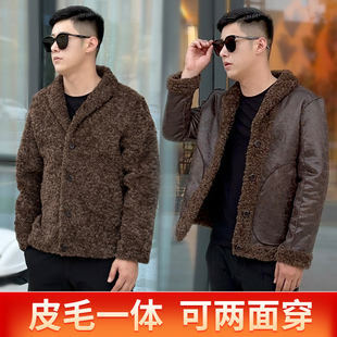 冬季新款可俩面穿金貂绒大衣仿羊羔毛皮毛一体皮草貂皮外套男整貂