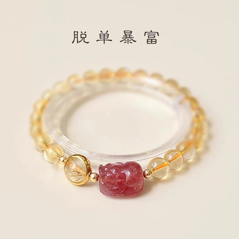 工厂价 正品水晶手串黄水晶金发晶手链女灰月光草莓晶diy貔貅礼物