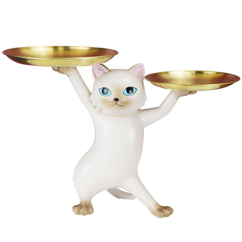 妖娆猫招财猫托举客厅玄关入户入门口放钥匙的收纳托盘装饰品摆件