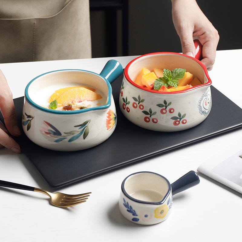 熊谷组陶瓷小奶壶迷你奶盅带手柄牛奶罐咖啡奶杯西餐沙拉碗燕麦杯