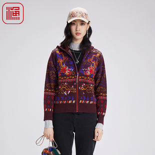 国风针织毛衫 渔牌女装 连帽个性 春秋款 外套FGGC3620 早秋针织衫