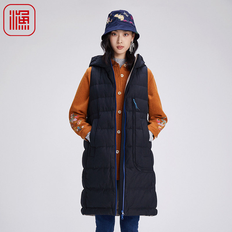 渔牌冬季绣花鸭绒马甲