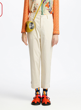 渔牌女装女裤子2025新款春夏季棉质直筒弹力休闲九分长裤FGHA6221