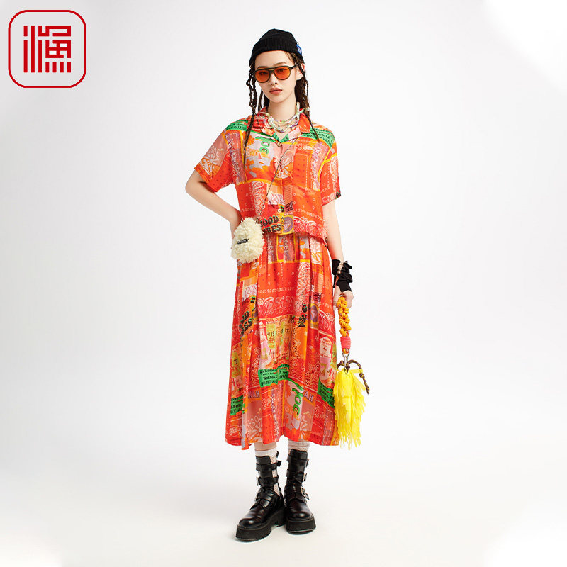 渔牌2025夏季新款女装女士衬衫个性印花翻领潮流休闲百搭时尚上衣