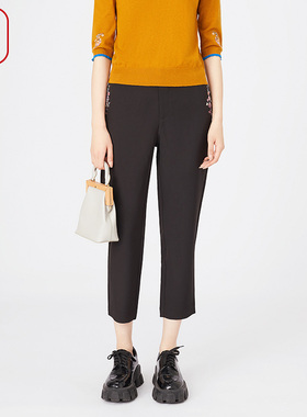 渔服饰春装女年新款女裤精致小绣花弹力休闲西装裤子FGGA6221