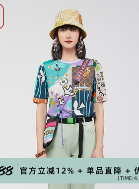 FISHING女装短袖t恤女新款针织休闲个性印花棉感上衣FGGA2002