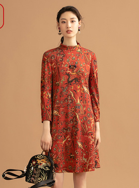 渔牌女装早秋装2021年新款女小高领羊毛气质长袖连衣裙女FFNC0058