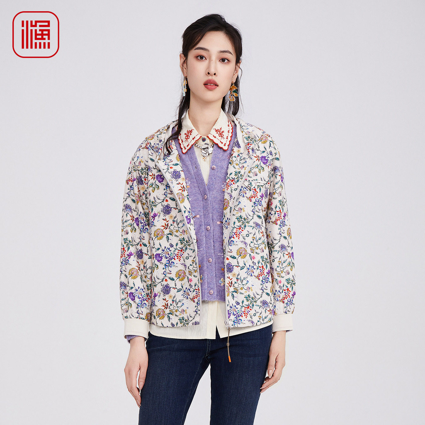 渔牌外套2025秋冬新款棉服女连帽防风领印花短款棉衣外套FGHC4009