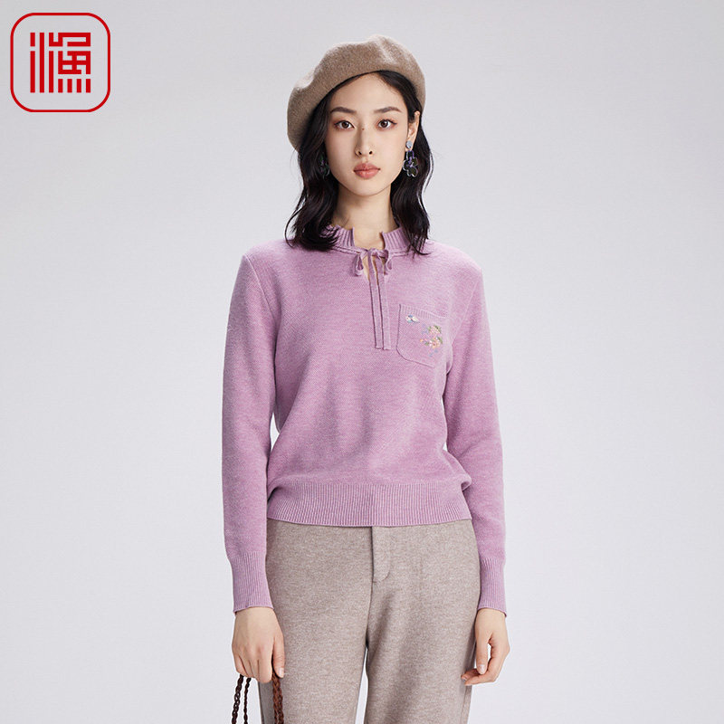 渔牌女秋冬短款羊毛针织套头衫