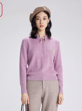 渔牌女秋冬短款针织套头衫