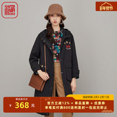 渔服饰冬装 棉衣外套FGFD4031 刺绣花带帽冬季 女年新款 过膝长款