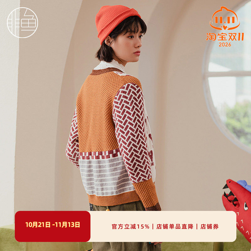 非鱼复古文艺秋冬女装V