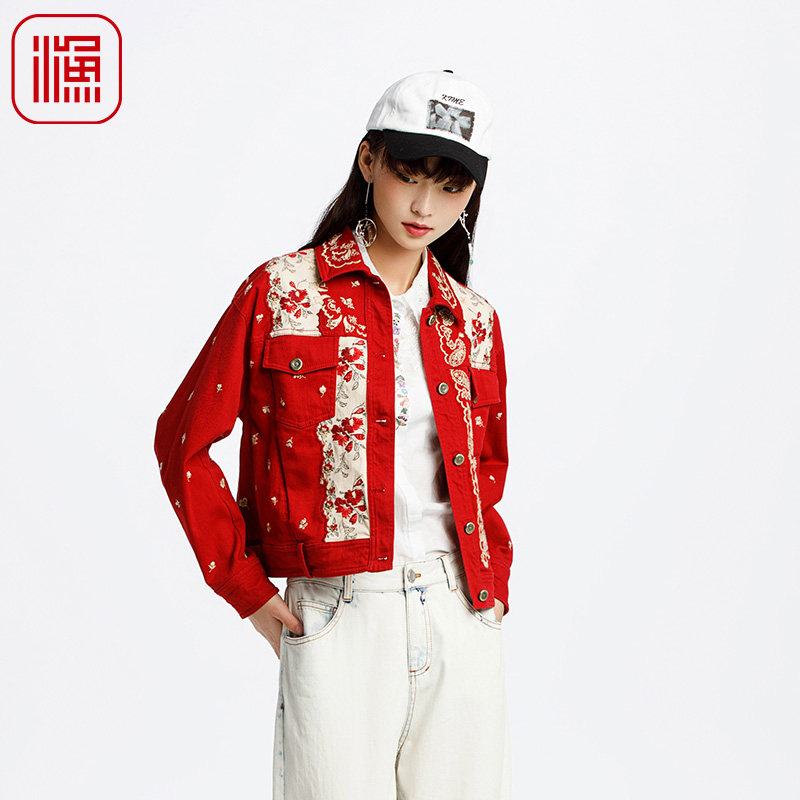 渔牌女装国风女装2025新款早春重工绣花个性牛仔短款外套FGHA3032