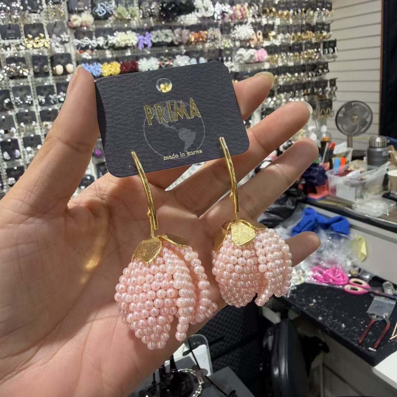 韩国进口PRIMA早秋新品珍珠花苞气质耳环温柔少女立体花朵耳坠