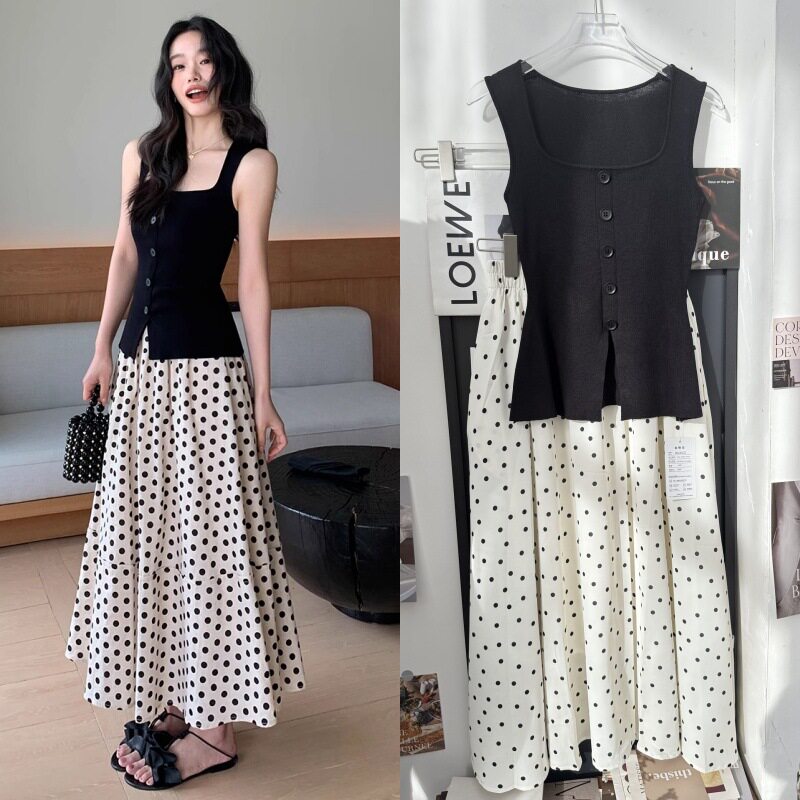 2026夏季新款韩版高腰波点半休闲运动套装