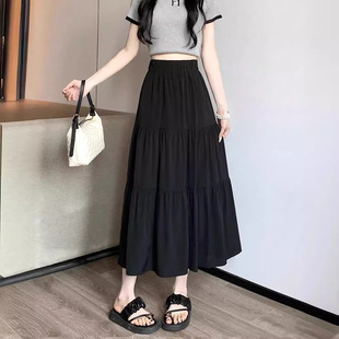 黑色高腰百褶半身裙女装春季遮胯小众高级感气质显瘦a字中长裙子