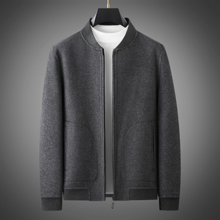 秋冬高端保暖双面呢休闲羊毛夹克男异色两面穿时尚棒球领毛呢外套