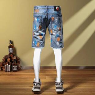 宽松五分裤 2026夏季 男街头嘻哈牛仔裤 痞帅补丁破洞牛仔短裤 潮 新款